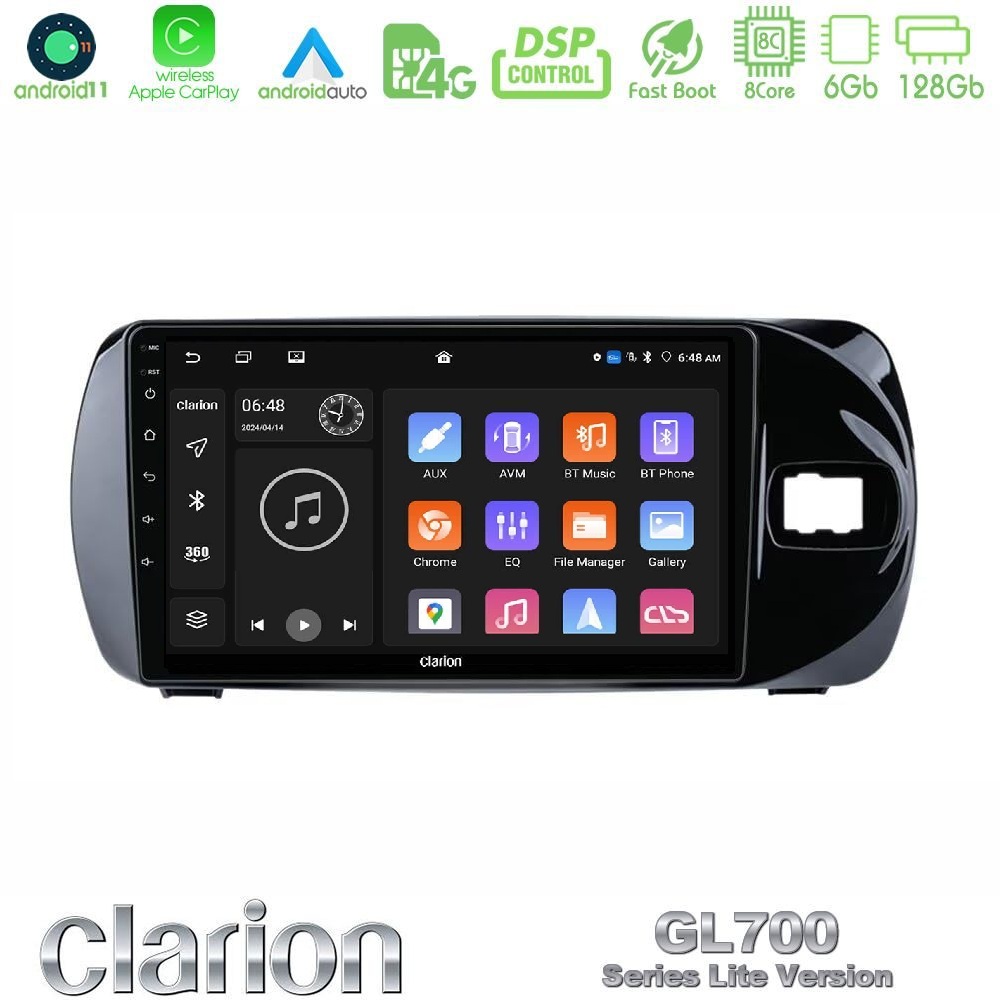 Clarion GL700 Lite Series 8Core Android11 6+128GB Toyota Yaris (Vitz) 2015-2020 RHD Navigation Multimedia Tablet 9" Με Carplay & Android Auto