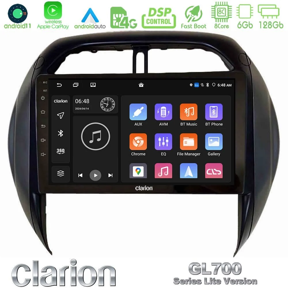 Clarion GL700 Lite Series 8Core Android11 6+128GB Toyota RAV4 2001-2005 (Auto A/C) Navigation Multimedia Tablet 9" Με Carplay & Android Auto