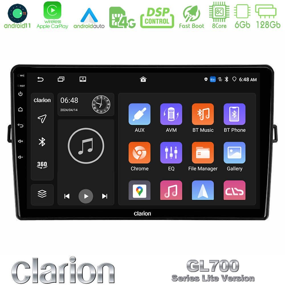 Clarion GL700 Lite Series 8Core Android11 6+128GB Toyota Auris Navigation Multimedia Tablet 10" Με Carplay & Android Auto