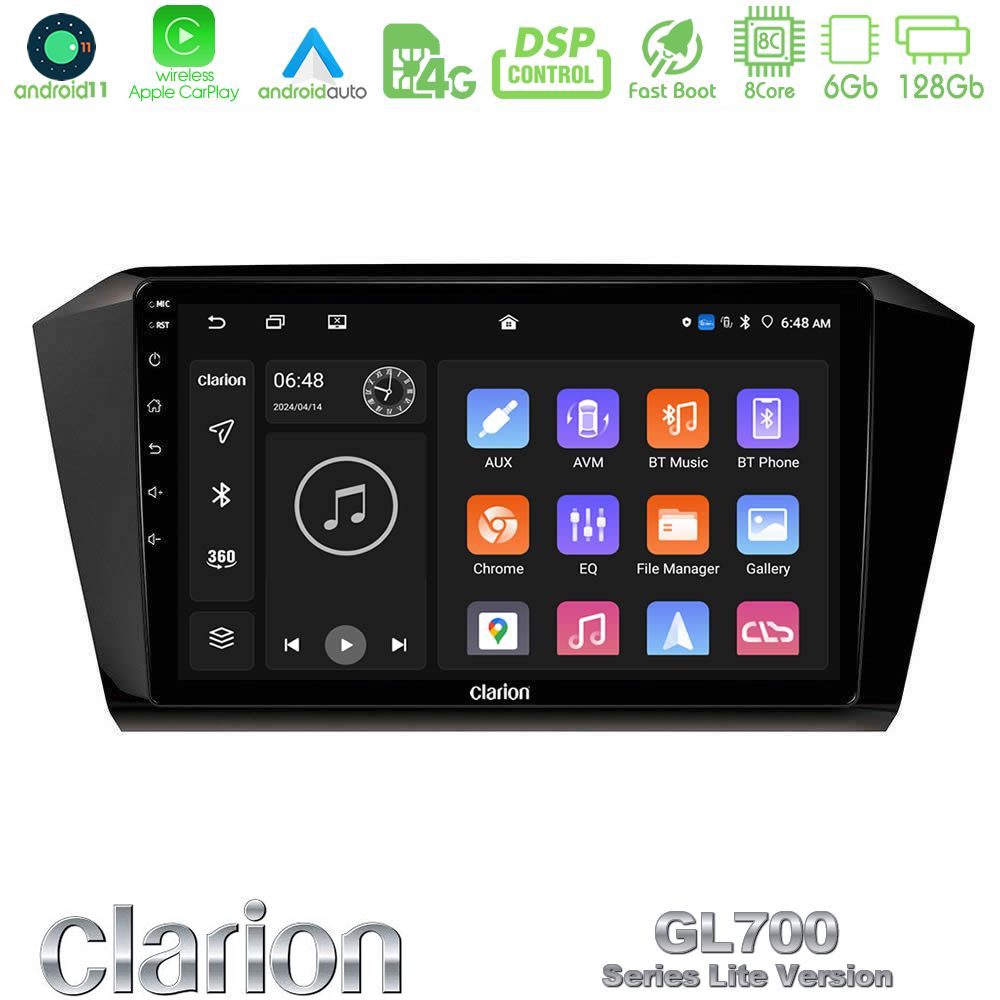 Clarion GL700 Lite Series 8Core Android11 6+128GB VW Passat Navigation Multimedia Tablet 10" Με Carplay & Android Auto
