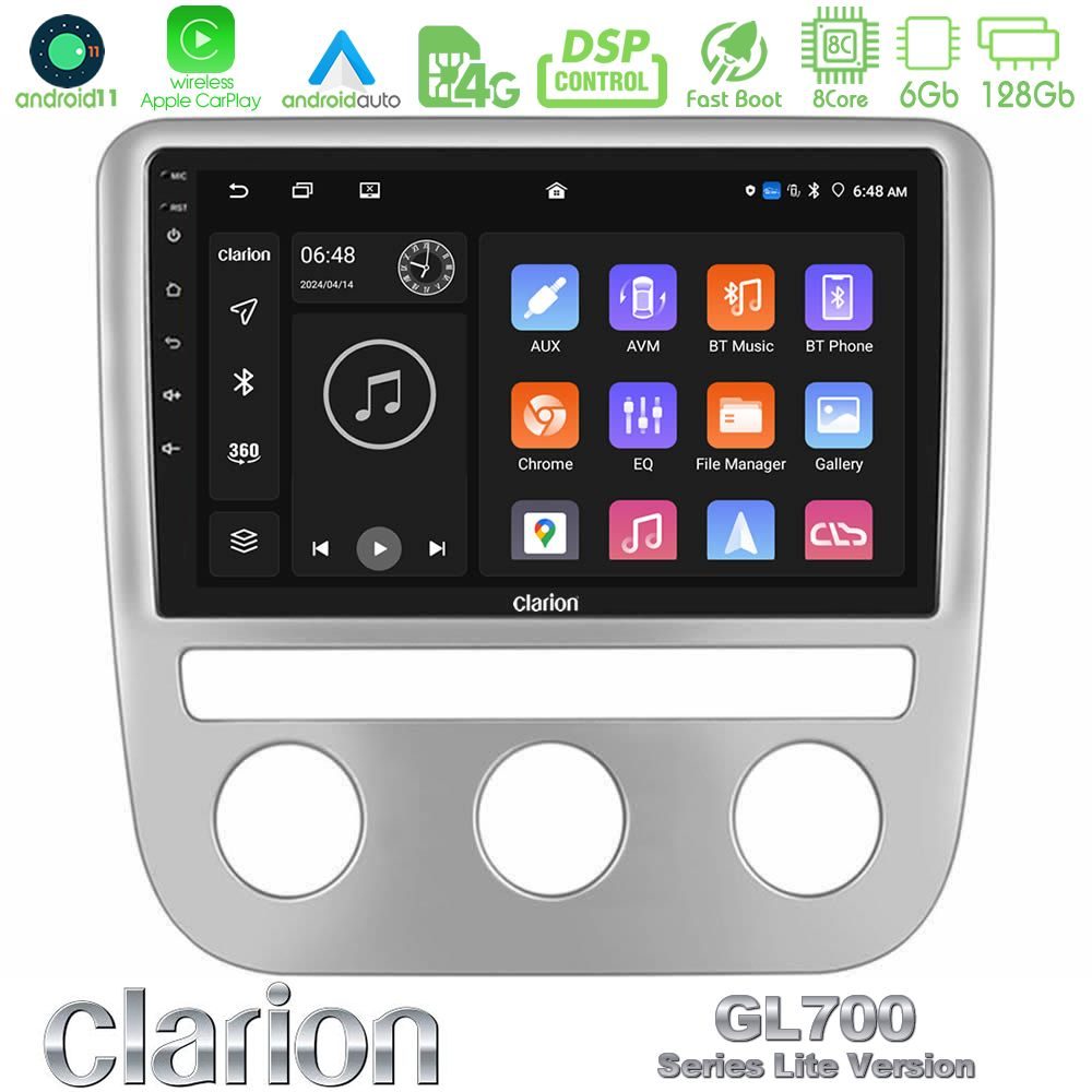 Clarion GL700 Lite Series 8Core Android11 6+128GB VW Scirocco 2008-2014 Navigation Multimedia Tablet 9" Με Carplay & Android Auto