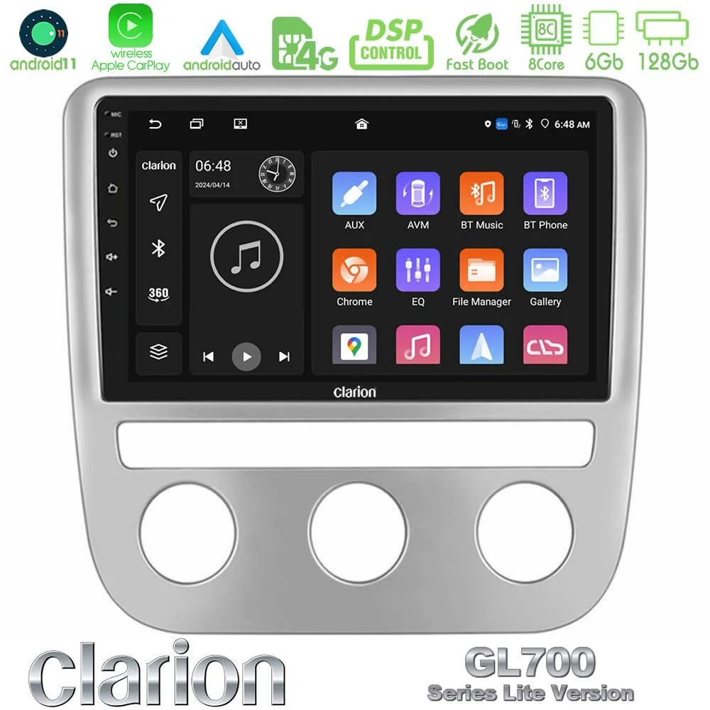 Clarion GL700 Lite Series 8Core Android11 6+128GB VW Scirocco 2008-2014 Navigation Multimedia Tablet 9" Με Carplay & Android Auto