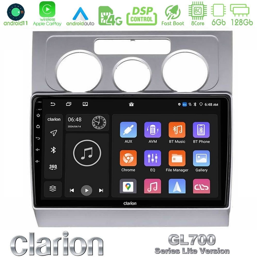 Clarion GL700 Lite Series 8Core Android11 6+128GB VW Touran 2003-2011 Navigation Multimedia Tablet 10" Με Carplay & Android Auto