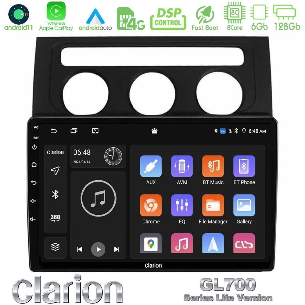 Clarion GL700 Lite Series 8Core Android11 6+128GB VW Touran 2003-2011 Navigation Multimedia Tablet 10" Με Carplay & Android Auto