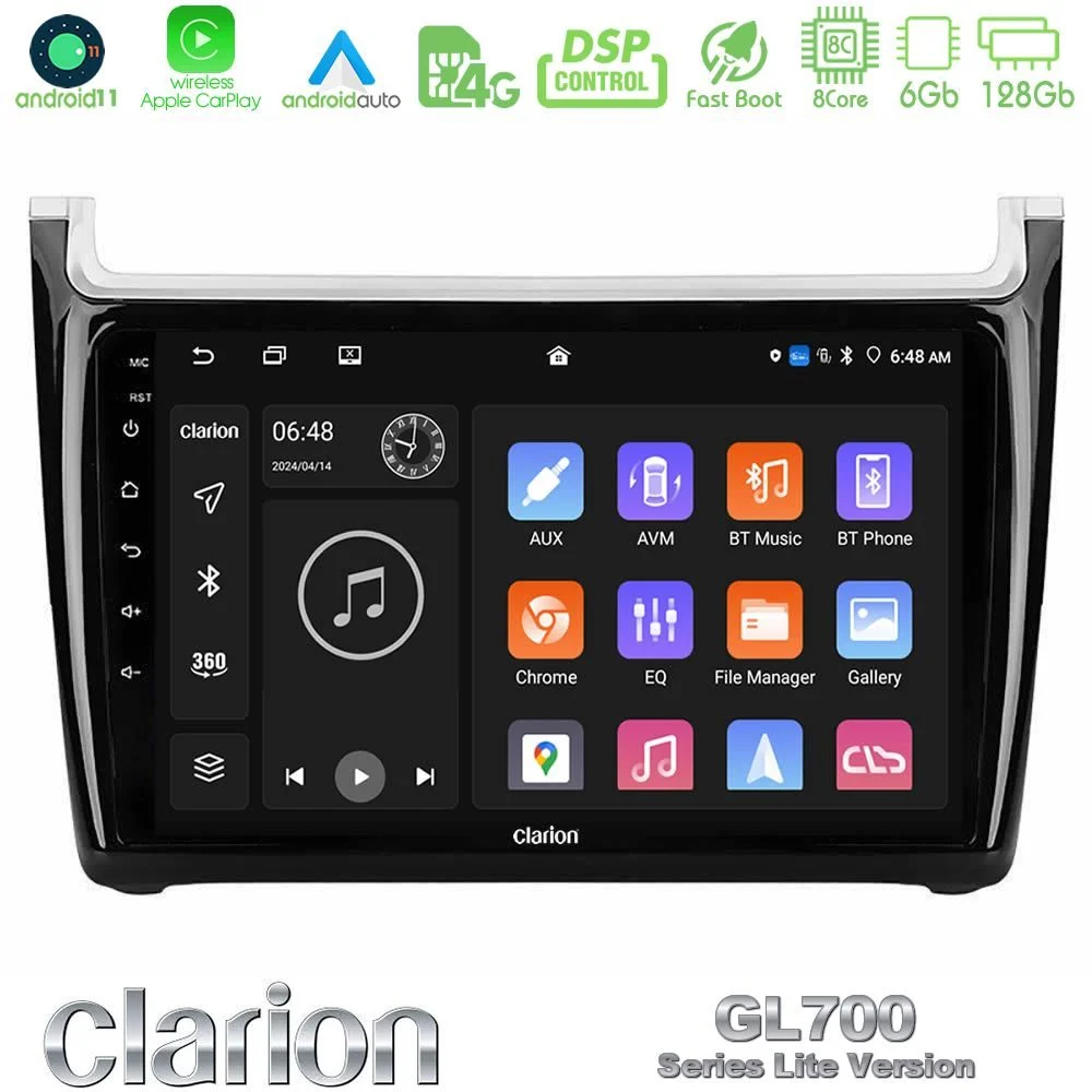 Clarion GL700 Lite Series 8Core Android11 6+128GB Vw Polo 2014-2017 Navigation Multimedia Tablet 9" Με Carplay & Android Auto