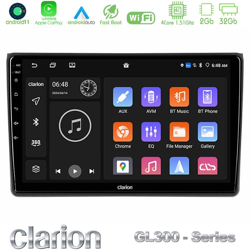 Clarion GL300 Series 4Core Android11 2+32GB Audi A4 B7 Navigation Multimedia Tablet 9" Με Carplay & Android Auto