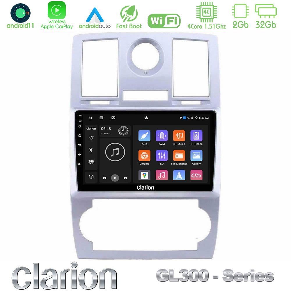 Clarion GL300 Series 4Core Android11 2+32GB Chrysler 300C Navigation Multimedia Tablet 9" Με Carplay & Android Auto