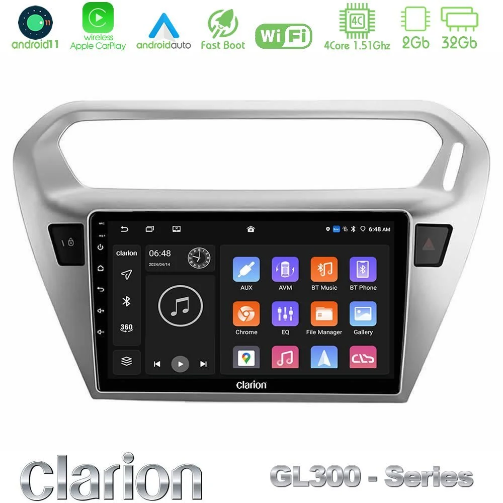 Clarion GL300 Series 4Core Android11 2+32GB Citroen C-Elysee / Peugeot 301 Navigation Multimedia Tablet 9" Με Carplay & Android Auto