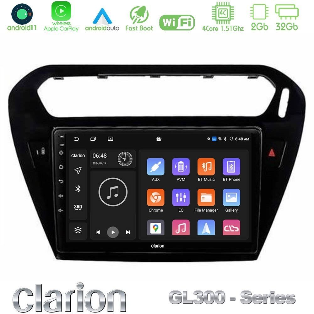 Clarion GL300 Series 4Core Android11 2+32GB Citroen C-Elysee / Peugeot 301 Navigation Multimedia Tablet 9" Με Carplay & Android Auto