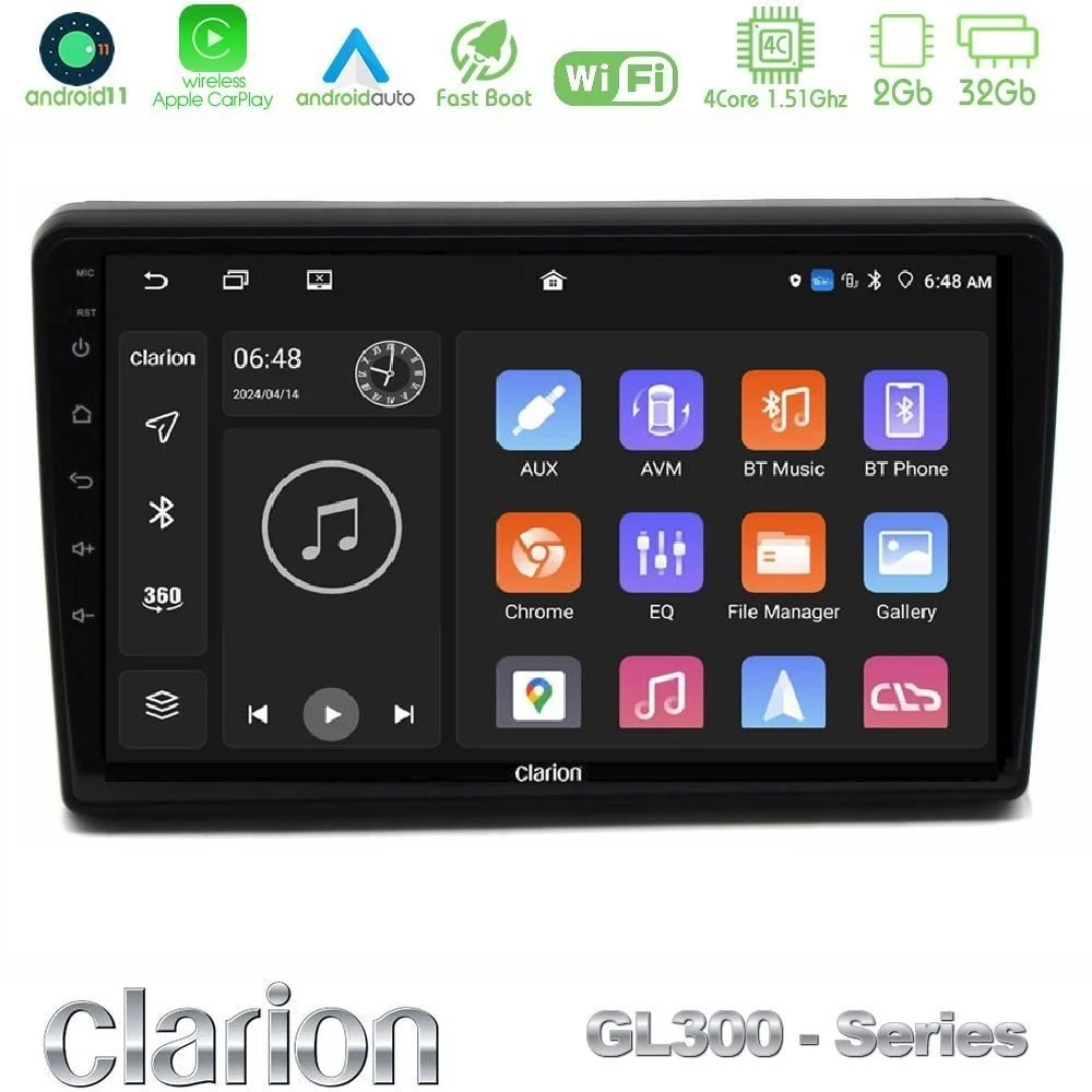 Clarion GL300 Series 4Core Android11 2+32GB Citroen C5 2008-2019 Navigation Multimedia Tablet 10" Με Carplay & Android Auto