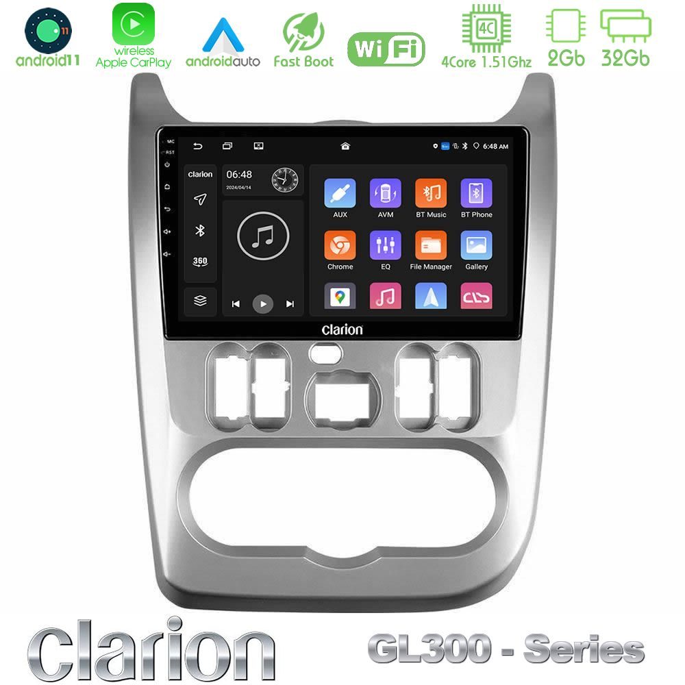 Clarion GL300 Series 4Core Android11 2+32GB Dacia Duster/Sandero/Logan Navigation Multimedia Tablet 9" Με Carplay & Android Auto
