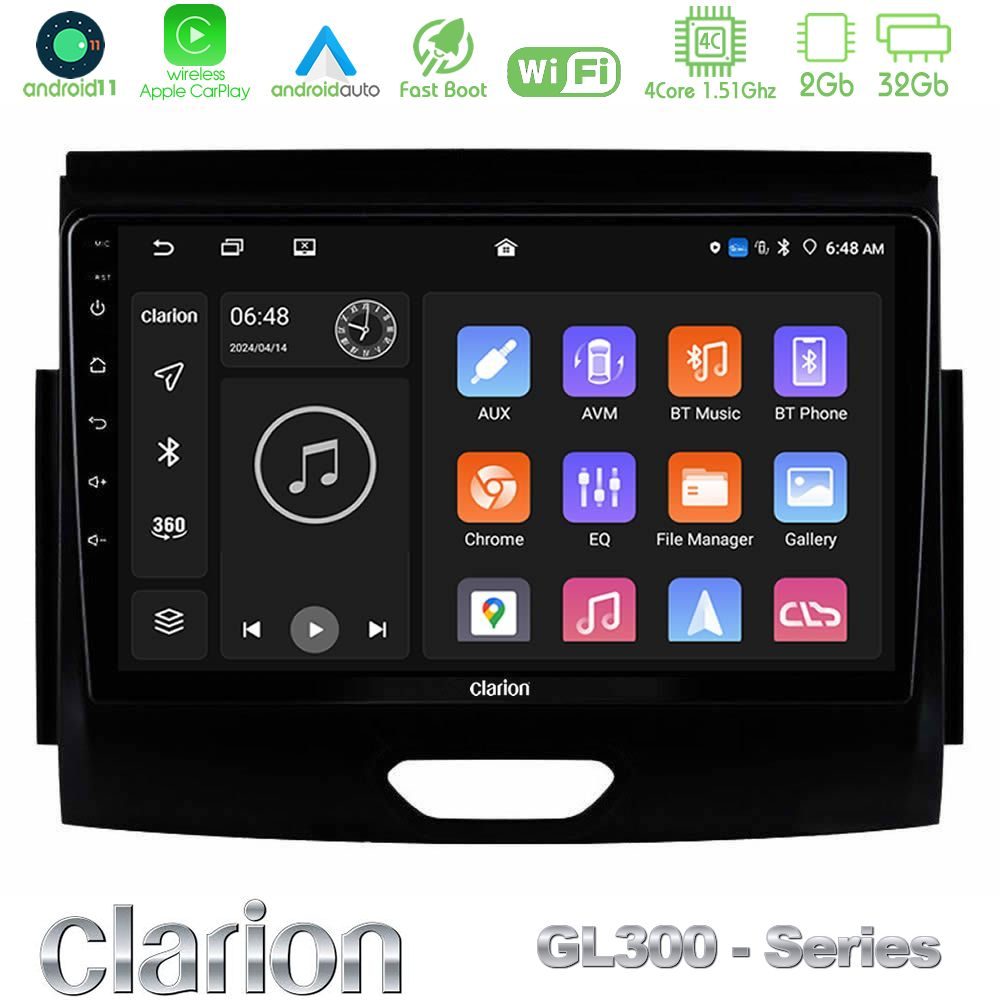 Clarion GL300 Series 4Core Android11 2+32GB Ford Ranger 2017-2022 Navigation Multimedia Tablet 9" Με Carplay & Android Auto