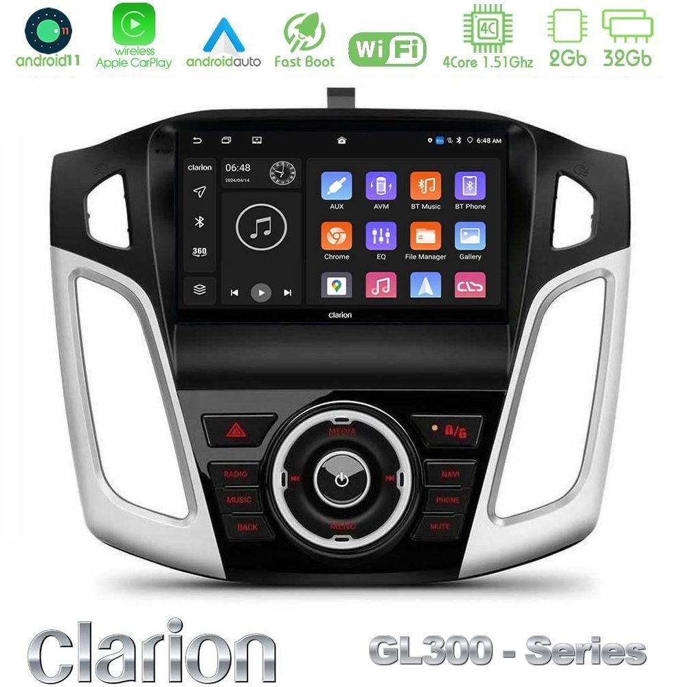 Clarion GL300 Series 4Core Android11 2+32GB Ford Focus 2012-2018 Navigation Multimedia Tablet 9" Με Carplay & Android Auto