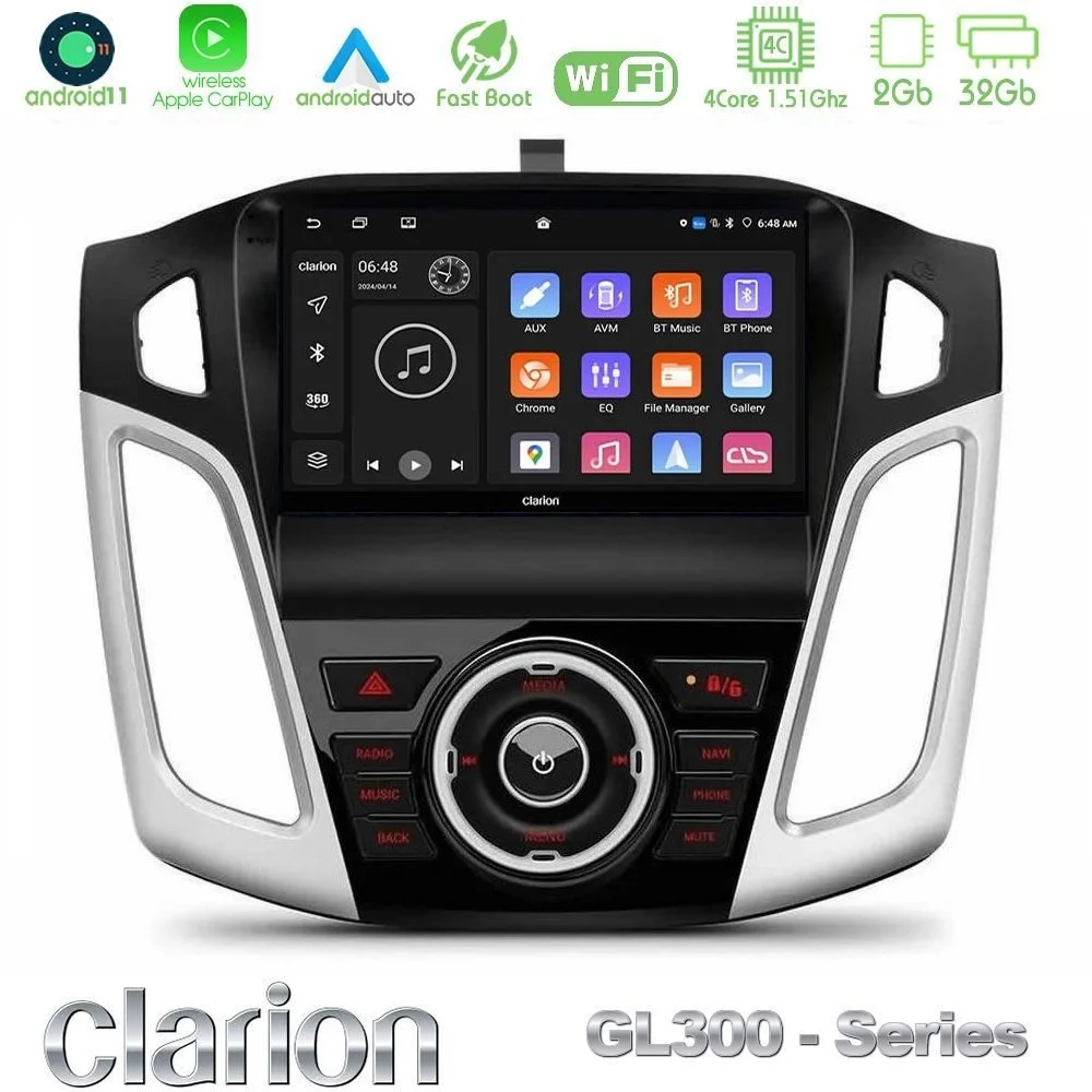 Clarion GL300 Series 4Core Android11 2+32GB Ford Focus 2012-2018 Navigation Multimedia Tablet 9" Με Carplay & Android Auto