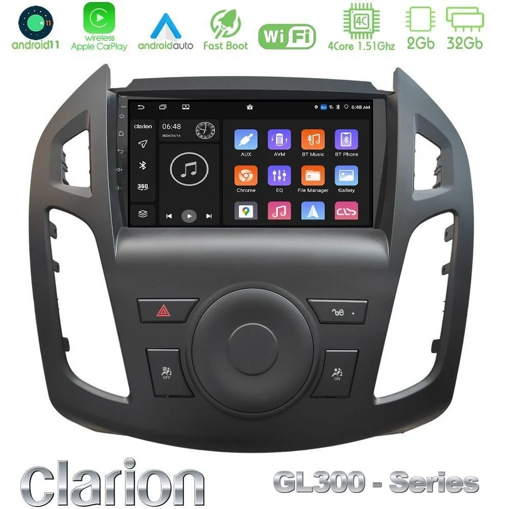 Clarion GL300 Series 4Core Android11 2+32GB Ford Transit Connect Navigation Multimedia Tablet 9" Με Carplay & Android Auto