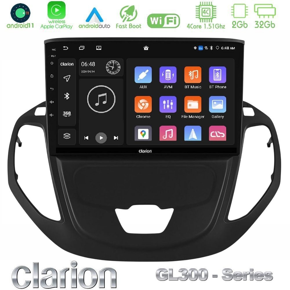 Clarion GL300 Series 4Core Android11 2+32GB Ford Transit Courier 2015-2023 Navigation Multimedia Tablet 9" Με Carplay & Android Auto