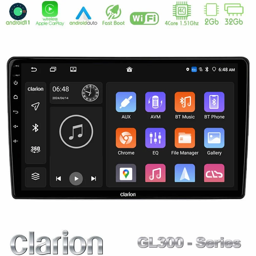 Clarion GL300 Series 4Core Android11 2+32GB Fiat Panda 2003-2012 Navigation Multimedia Tablet 9" Με Carplay & Android Auto