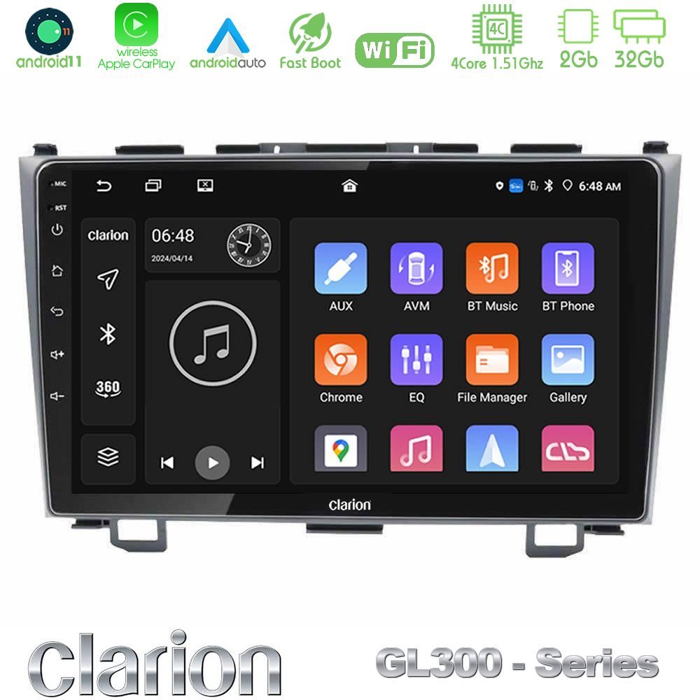 Clarion GL300 Series 4Core Android11 2+32GB Honda CRV Navigation Multimedia Tablet 9" Με Carplay & Android Auto