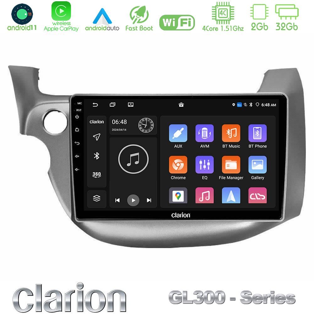 Clarion GL300 Series 4Core Android11 2+32GB Honda Jazz 2009-2013 Navigation Multimedia Tablet 10" Με Carplay & Android Auto