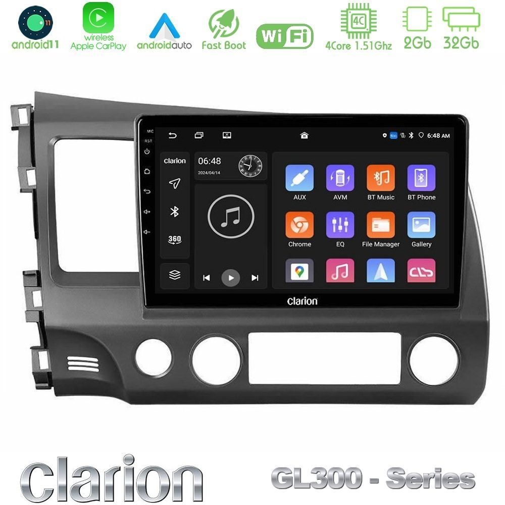 Clarion GL300 Series 4Core Android11 2+32GB Honda Civic 2006-2011 Navigation Multimedia Tablet 10" Με Carplay & Android Auto