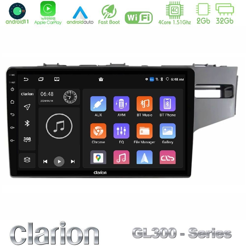 Clarion GL300 Series 4Core Android11 2+32GB Honda Jazz 2013-2020 RHD Navigation Multimedia Tablet 9" Με Carplay & Android Auto