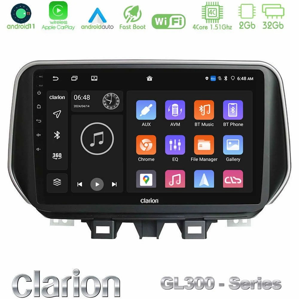 Clarion GL300 Series 4Core Android11 2+32GB Hyundai Tucson 2019-> Navigation Multimedia Tablet 9" Με Carplay & Android Auto