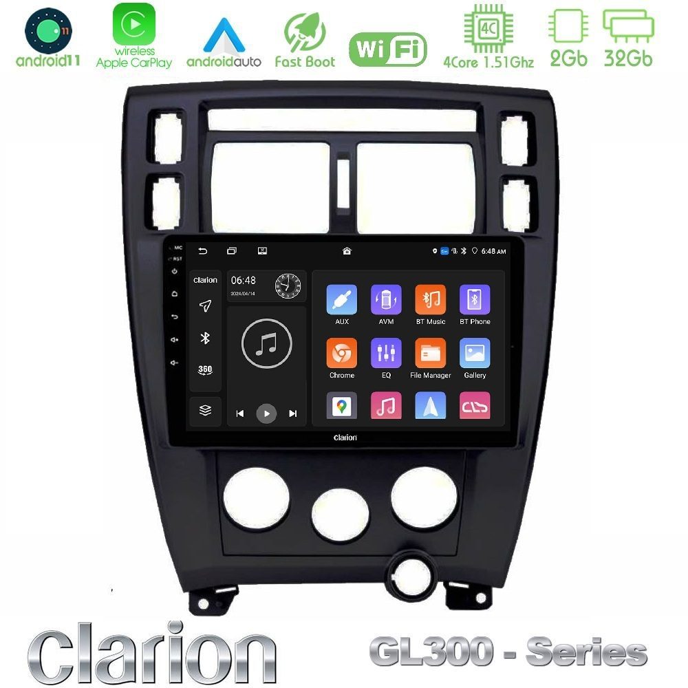 Clarion GL300 Series Hyundai Tucson 2006 – 2013 4Core Android11 2+32GB Navigation Multimedia Tablet 10" Με Carplay & Android Auto