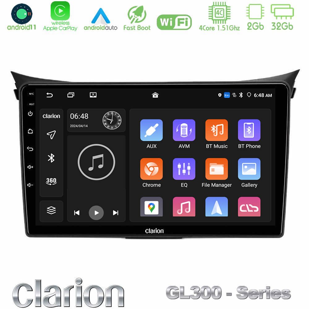Clarion GL300 Series 4Core Android11 2+32GB Hyundai i30 2012-2017 Navigation Multimedia Tablet 9" Με Carplay & Android Auto