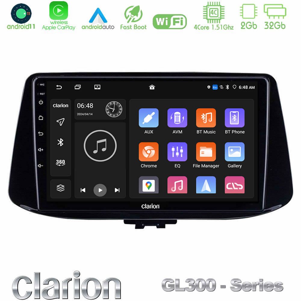 Clarion GL300 Series 4Core Android11 2+32GB Hyundai i30 Navigation Multimedia Tablet 9" Με Carplay & Android Auto