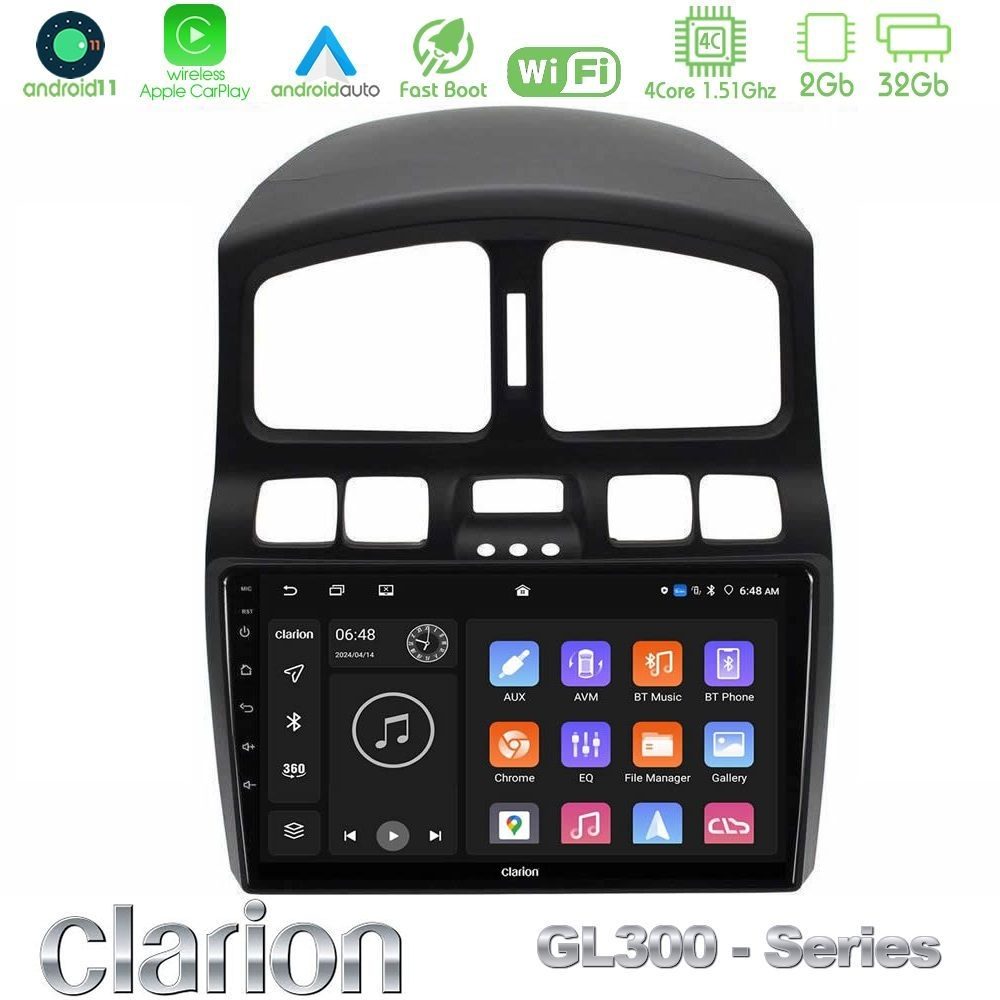 Clarion GL300 Series 4Core Android11 2+32GB Hyundai Santa Fe 2000-2006 Navigation Multimedia Tablet 9" Με Carplay & Android Auto Clarion GL300 Series 4Core Android11 2+32GB Hyundai Santa Fe 2000-2006 Navigation Multimedia Tablet 9" Με Carplay & Android Auto
