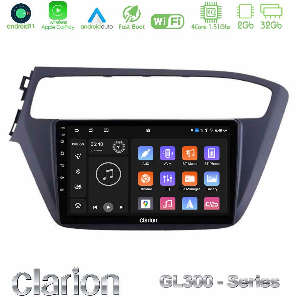 Clarion GL300 Series 4Core Android11 2+32GB Hyundai i20 2018-2020 Navigation Multimedia Tablet 9" Με Carplay & Android Auto
