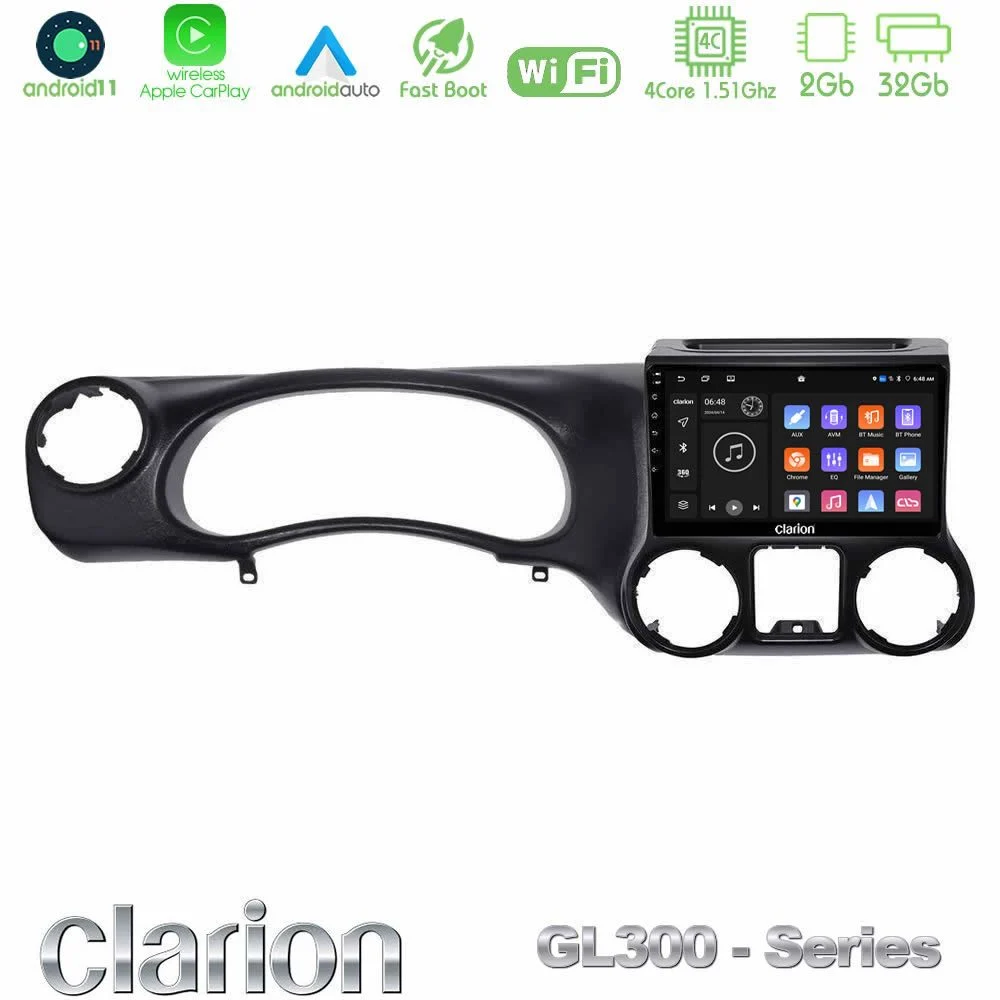 Clarion GL300 Series 4Core Android11 2+32GB Jeep Wrangler 2011-2014 Navigation Multimedia Tablet 10" Με Carplay & Android Auto