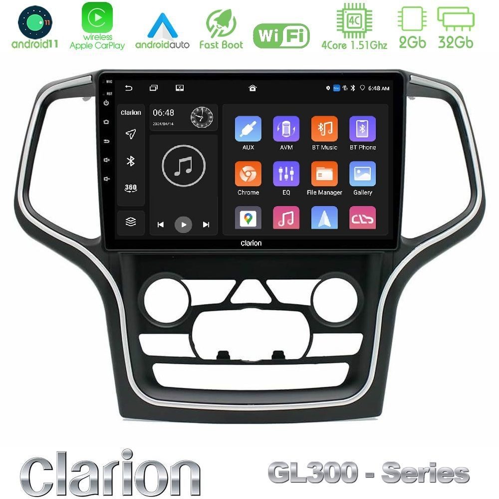 Clarion GL300 Series 4Core Android11 2+32GB Jeep Grand Cherokee 2014-2020 Navigation Multimedia Tablet 10" Με Carplay & Android Auto