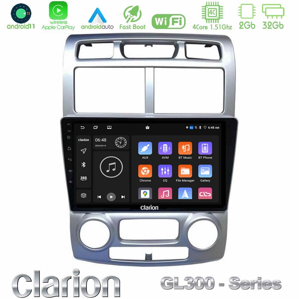 Clarion GL300 Series 4Core Android11 2+32GB Kia Sportage 2005-2008 Navigation Multimedia Tablet 9" Με Carplay & Android Auto