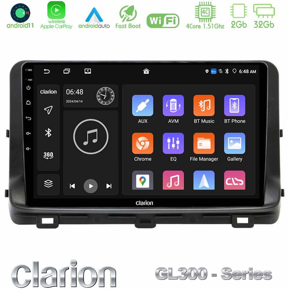 Clarion GL300 Series 4Core Android11 2+32GB Kia Ceed 2018-2023 Navigation Multimedia Tablet 10" Με Carplay & Android Auto
