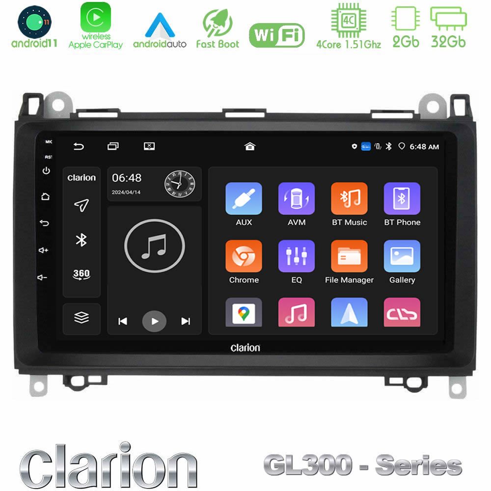 Clarion GL300 Series 4Core Android11 2+32GB Mercedes A/B/Vito/Sprinter Class Navigation Multimedia Tablet 9" Με Carplay & Android Auto