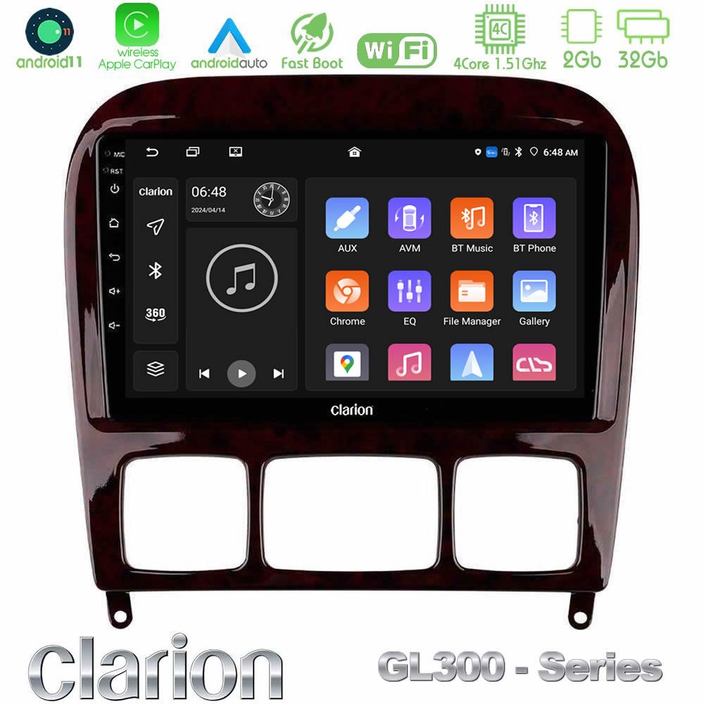Clarion GL300 Series 4Core Android11 2+32GB Mercedes S Class 1999-2004 (W220) Navigation Multimedia Tablet 9" Με Carplay & Android Auto