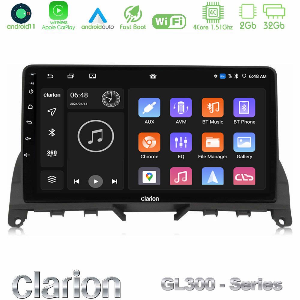 Clarion GL300 Series 4Core Android11 2+32GB Mercedes C Class W204 Navigation Multimedia Tablet 9" Με Carplay & Android Auto