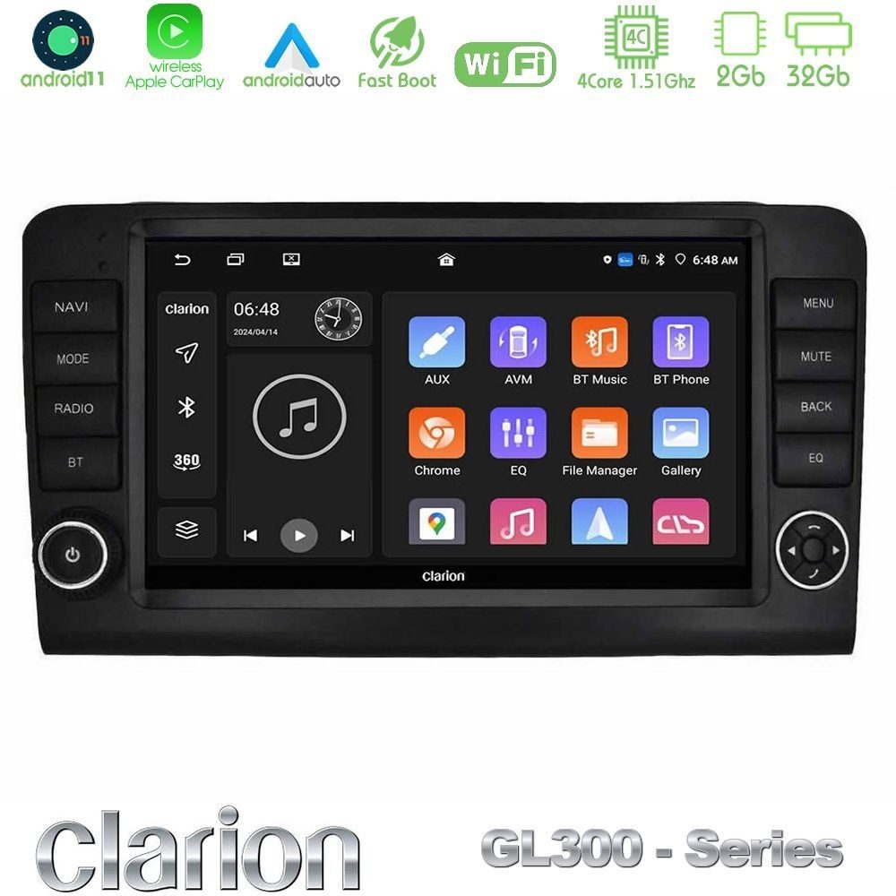 Clarion GL300 Series 4Core Android11 2+32GB Mercedes ML/GL Class W164 2006-2011 Navigation Multimedia Tablet 9" Με Carplay & Android Auto (OEM Look)