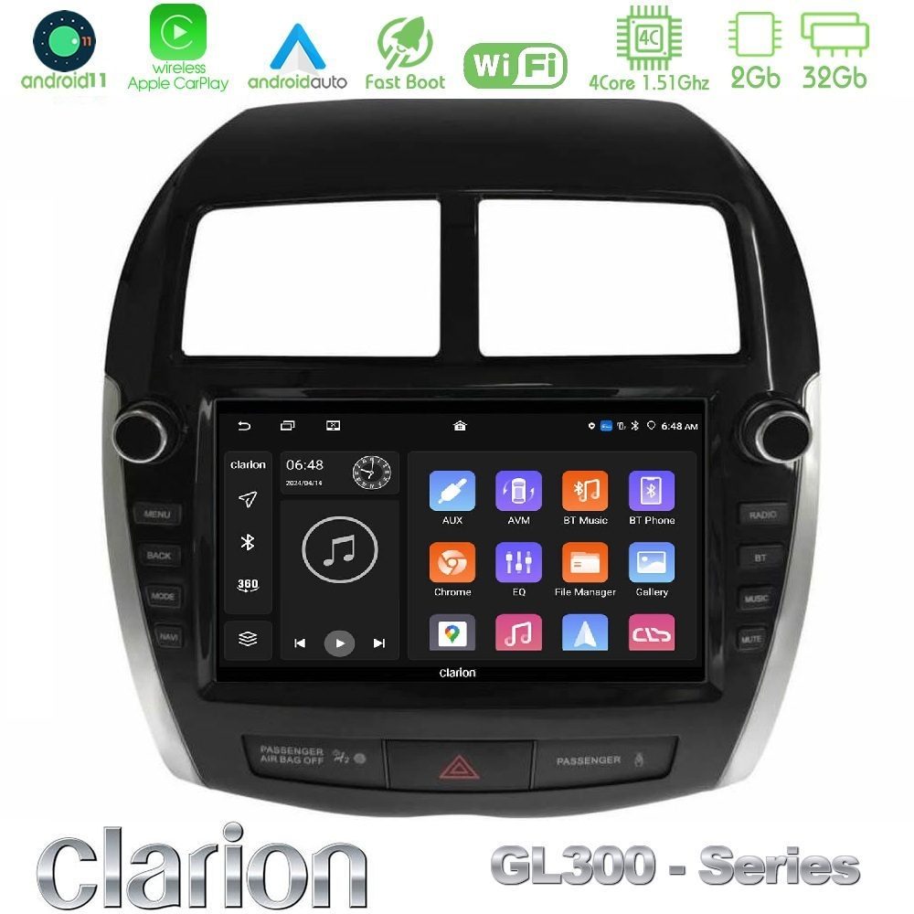Clarion GL300 Series 4Core Android11 2+32GB Mitsubishi ASX 2013-2018 Navigation Multimedia Tablet 9" Με Carplay & Android Auto (Oem Look)