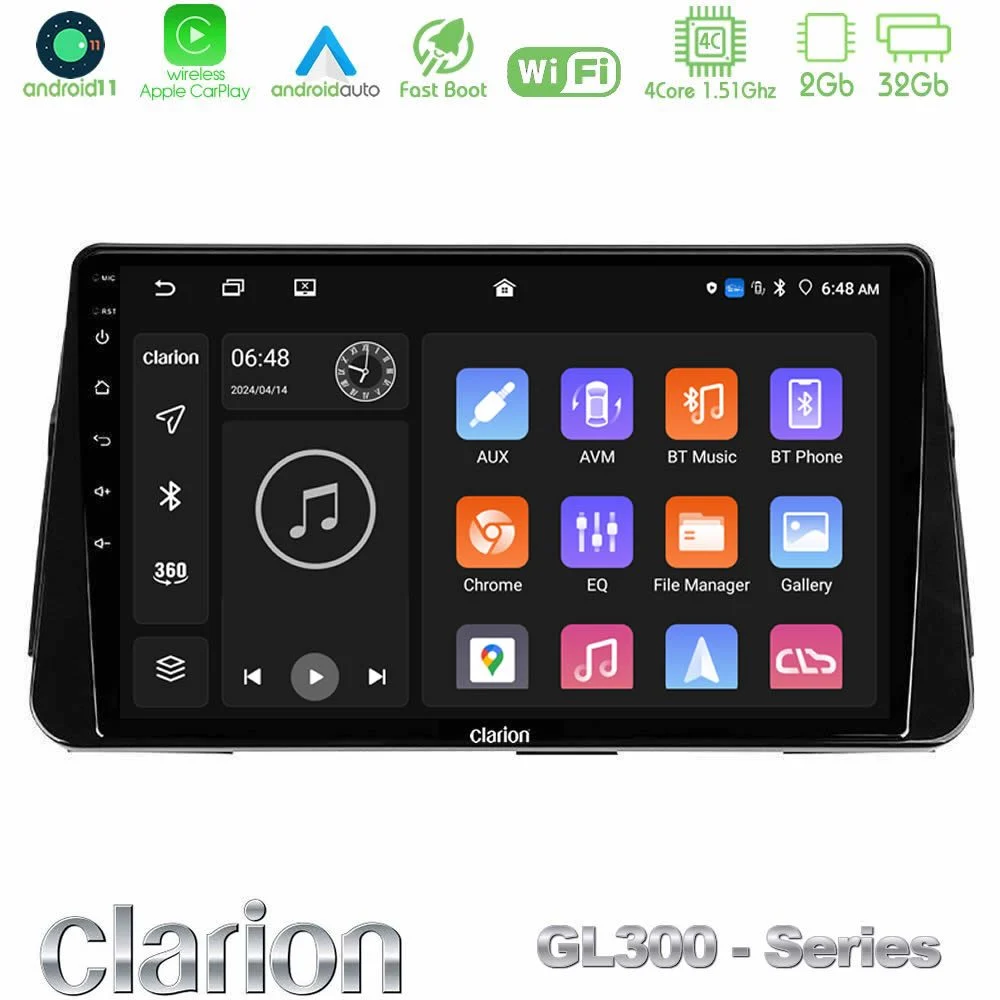 Clarion GL300 Series 4Core Android11 2+32GB Nissan Micra K14 Navigation Multimedia Tablet 9" Με Carplay & Android Auto