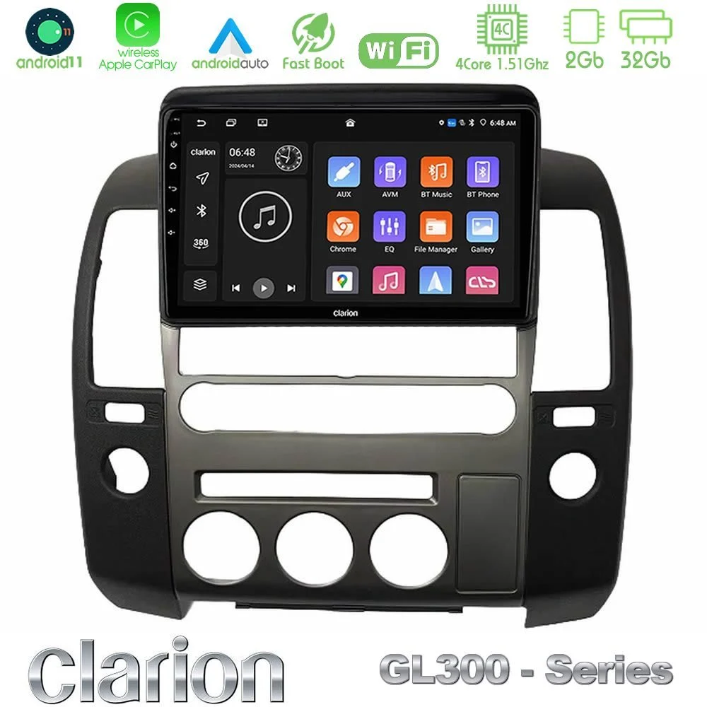 Clarion GL300 Series 4Core Android11 2+32GB  Nissan Navara D40 2006-2012 (με εργ.οθόνη) Navigation Multimedia Tablet 9" Με Carplay & Android Auto