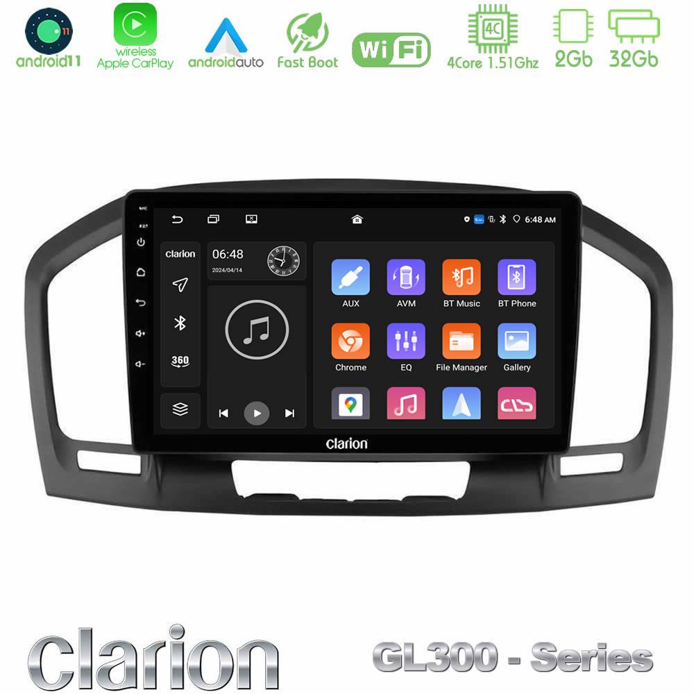 Clarion GL300 Series 4Core Android11 2+32GB Opel Insignia 2008-2013 Navigation Multimedia Tablet 9" Με Carplay & Android Auto