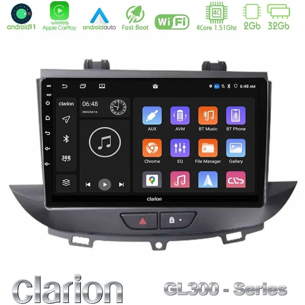 Clarion GL300 Series 4Core Android11 2+32GB Opel Grandland/Crossland X Navigation Multimedia Tablet 9" Με Carplay & Android Auto