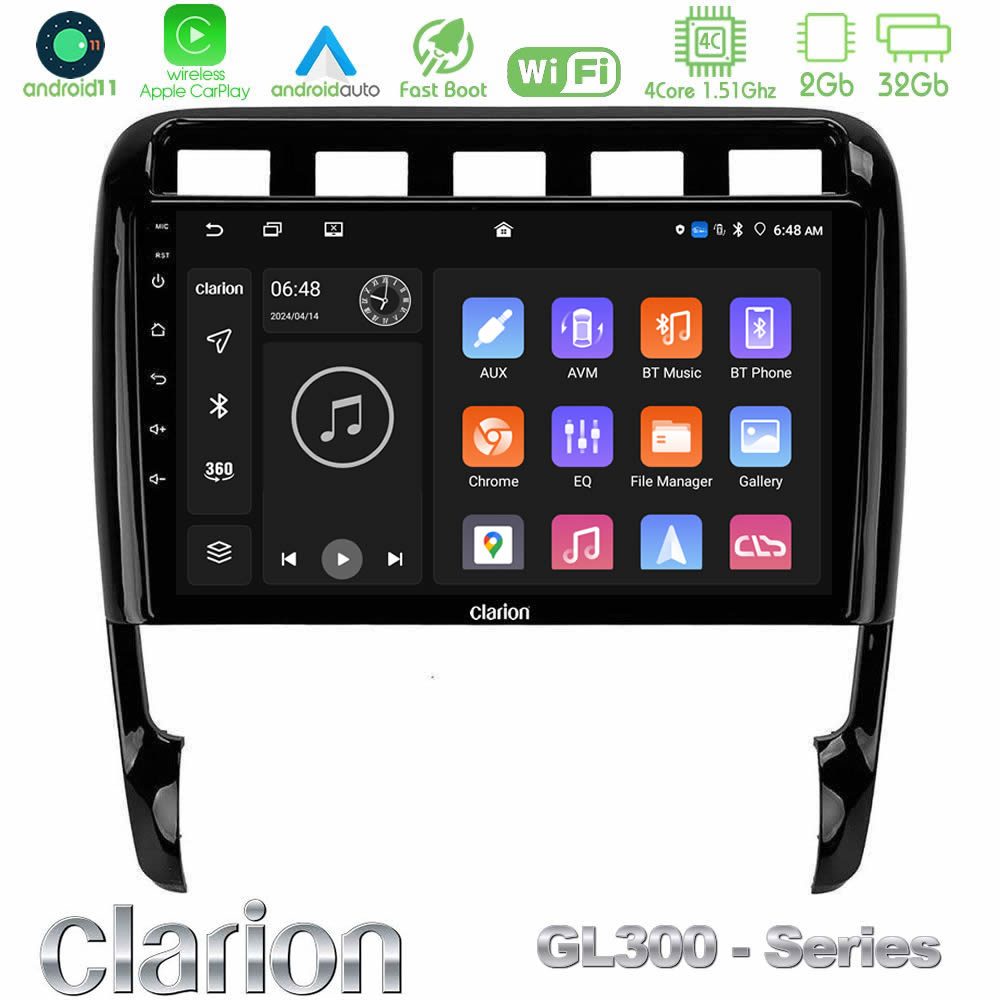 Clarion GL300 Series 4Core Android11 2+32GB Porsche Cayenne 2003-2010 Navigation Multimedia Tablet 9" Με Carplay & Android Auto