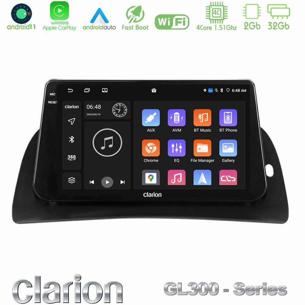 Clarion GL300 Series 4Core Android11 2+32GB Renault Kangoo 2013-2018 Navigation Multimedia Tablet 9" Με Carplay & Android Auto