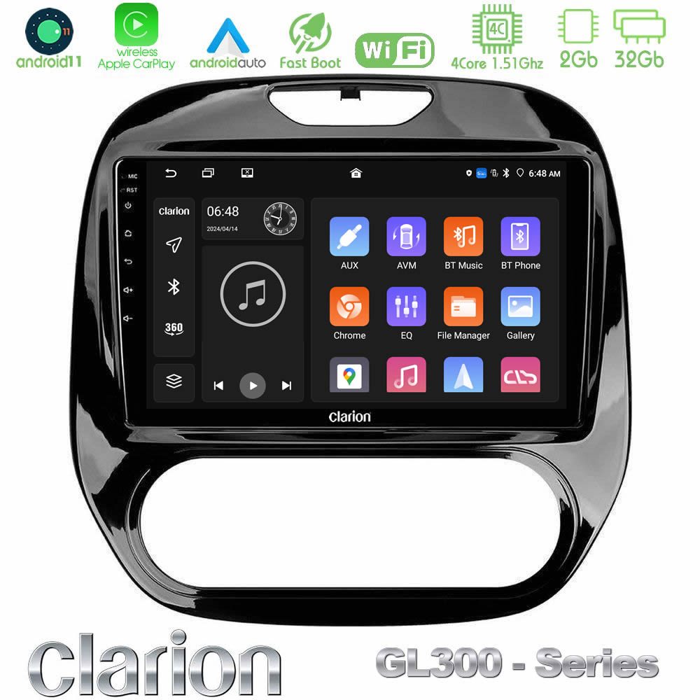 Clarion GL300 Series 4Core Android11 2+32GB Renault Captur 2013-2019 (Manual AC) Navigation Multimedia Tablet 9" Με Carplay & Android Auto