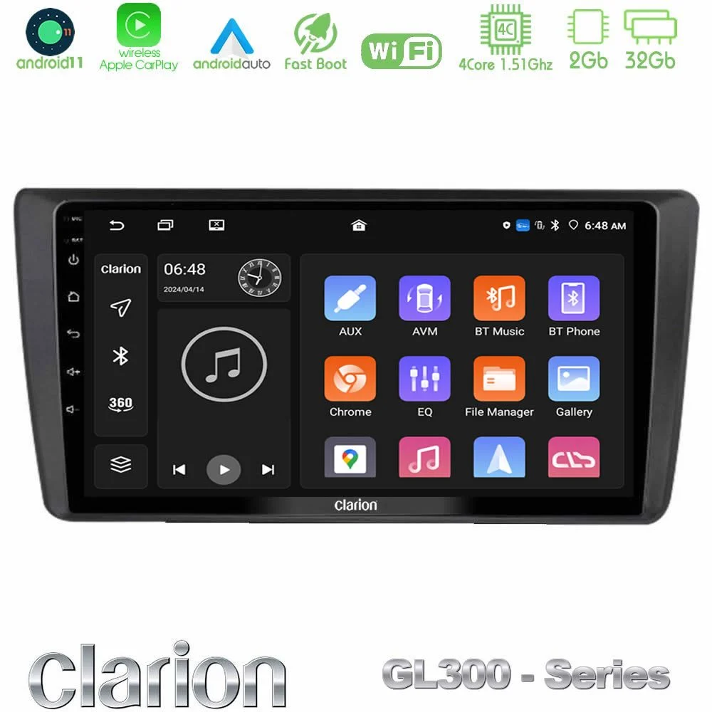 Clarion GL300 Series Skoda Octavia 2004-2012 4Core Android11 2+32GB Navigation Multimedia Tablet 9" Με Carplay & Android Auto
