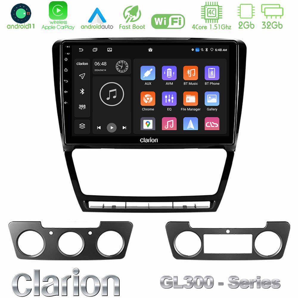Clarion GL300 Series 4Core Android11 2+32GB Skoda Octavia 5 Navigation Multimedia Tablet 10" Με Carplay & Android Auto