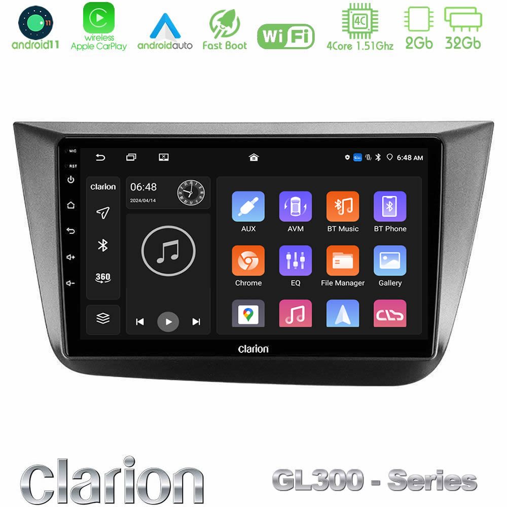 Clarion GL300 Series 4Core Android11 2+32GB Seat Altea 2004-2015 Navigation Multimedia Tablet 9" Με Carplay & Android Auto